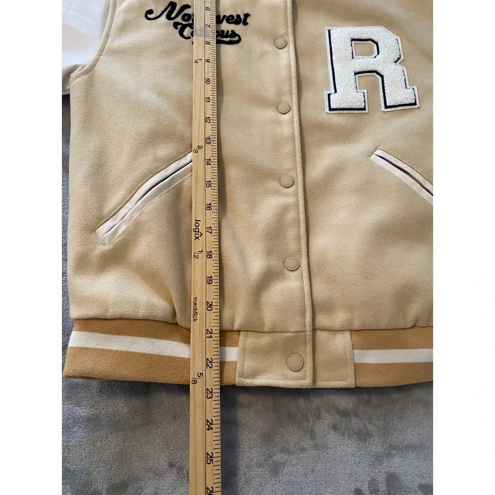 Zara Varsity Jacket Kids Size 10 Tan Northwest Campus Letterman‎ Bomber Jacket